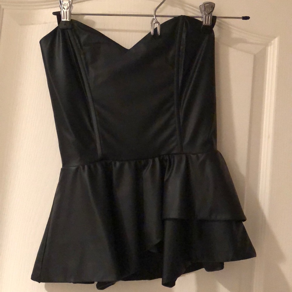 Arden B faux leather Strapless Peplum top
